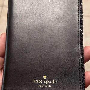 kate spade Black Leather Wallet with Gold Logo and Sparkle Trim